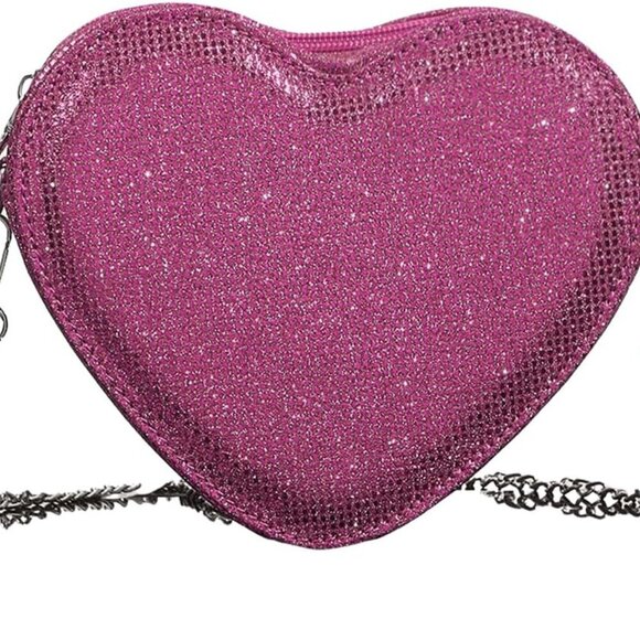 Hot Pink Sparkling Heart Shape Mini Crossbody Bag with Chain for Women - Picture 1 of 7